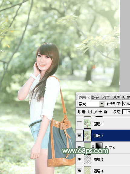 Photoshop为绿树下的美女图片加上唯美朦胧的淡绿色