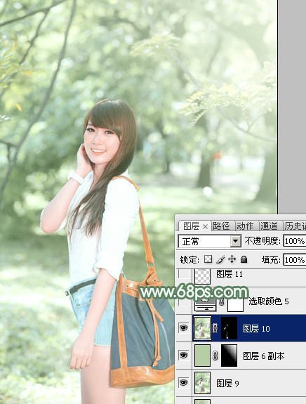 Photoshop为绿树下的美女图片加上唯美朦胧的淡绿色