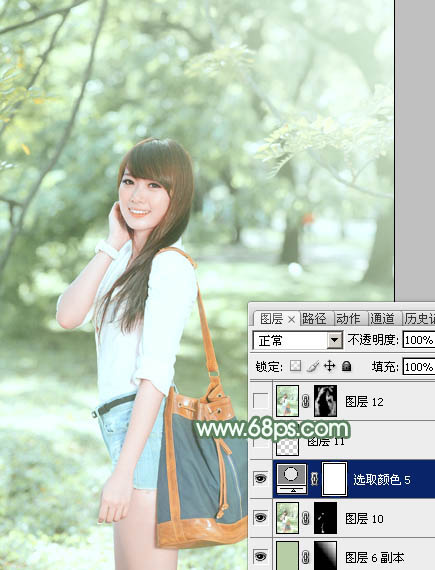 Photoshop为绿树下的美女图片加上唯美朦胧的淡绿色