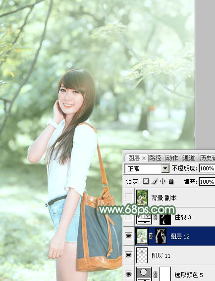 Photoshop为绿树下的美女图片加上唯美朦胧的淡绿色