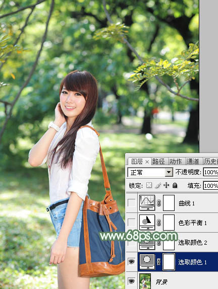 Photoshop为绿树下的美女图片加上唯美朦胧的淡绿色