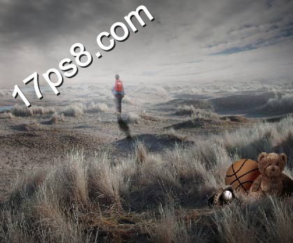 photoshop合成行人在暗黑风格草地行走的场景