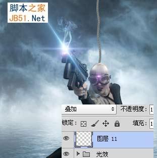  photoshop合成在雨夜中在水中战斗的光电女枪手