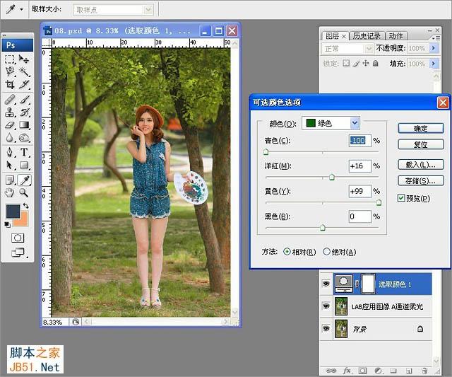 Photoshop为树林写真人像加上甜美的淡调黄绿色