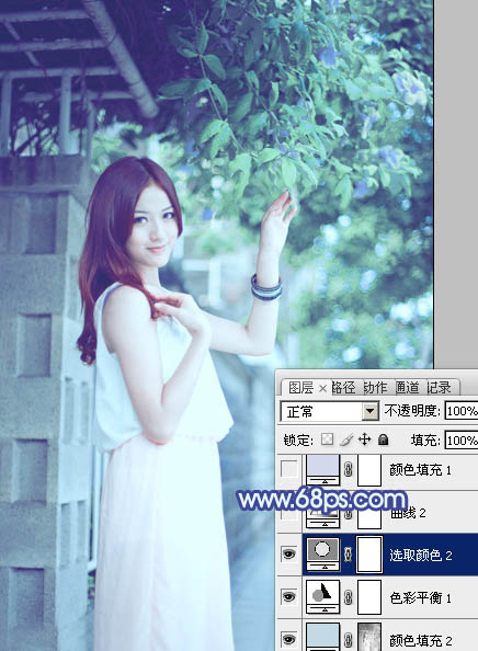 Photoshop将外景美女调出柔美的冷艳青蓝色