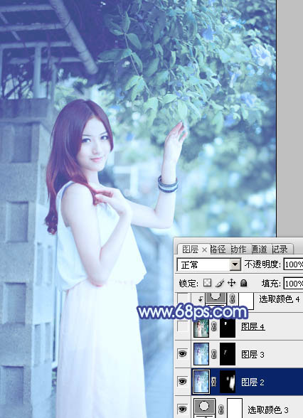 Photoshop将外景美女调出柔美的冷艳青蓝色