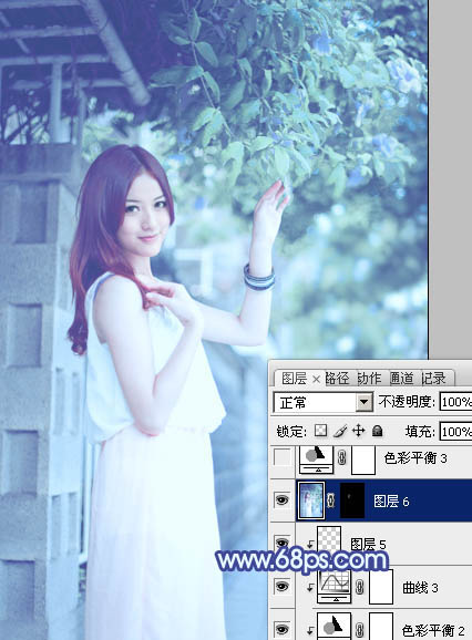 Photoshop将外景美女调出柔美的冷艳青蓝色