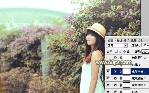 Photoshop为外景美女图片打造甜美清新的青褐色