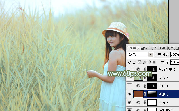 Photoshop给芦苇中的美女加上淡美清新的青黄色