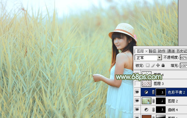 Photoshop给芦苇中的美女加上淡美清新的青黄色