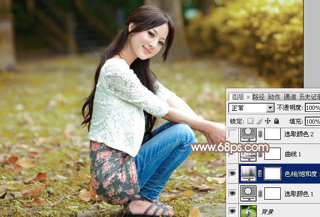 Photoshop为外景美女图片打造出流行的秋季淡褐色