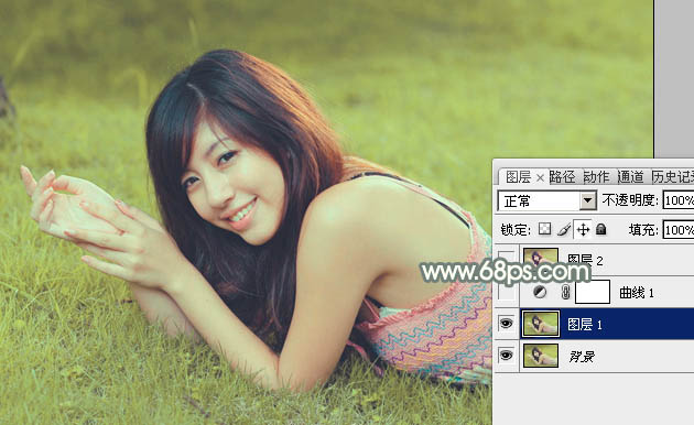 Photoshop为草地美女调出唯美的暖黄色