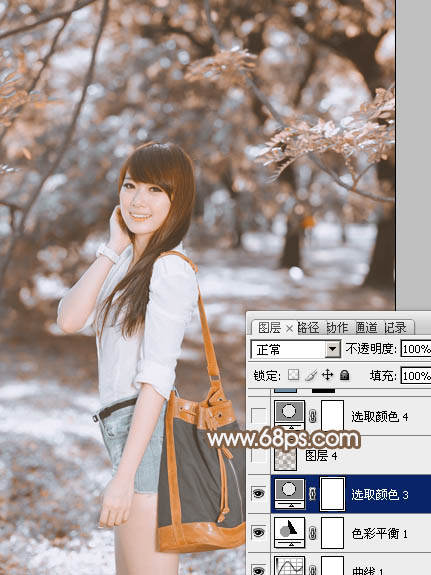 Photoshop给公园中的美女加上小清新暖褐色