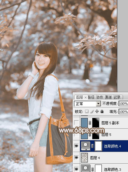 Photoshop给公园中的美女加上小清新暖褐色