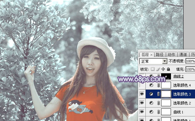 Photoshop将外景人物图片打造柔美的淡调青色