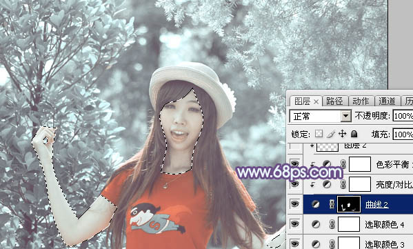 Photoshop将外景人物图片打造柔美的淡调青色