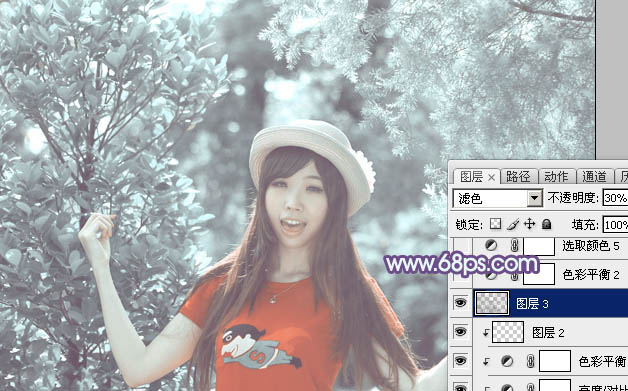 Photoshop将外景人物图片打造柔美的淡调青色