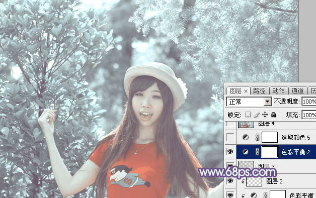 Photoshop将外景人物图片打造柔美的淡调青色