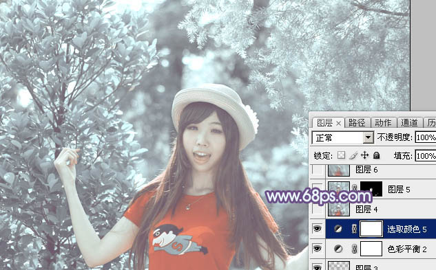 Photoshop将外景人物图片打造柔美的淡调青色