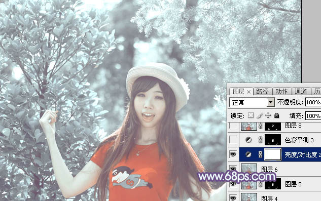 Photoshop将外景人物图片打造柔美的淡调青色