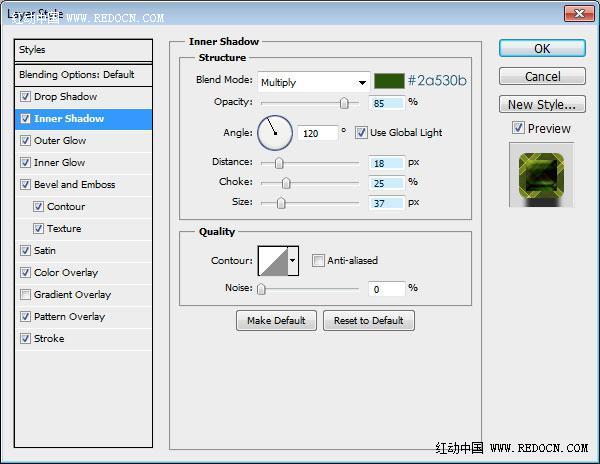 photoshop利用图案及图层样式制作绿色格子布纹水晶字