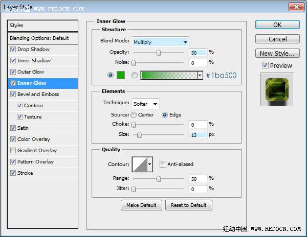 photoshop利用图案及图层样式制作绿色格子布纹水晶字