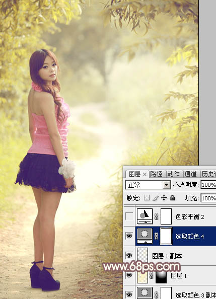 Photoshop为树林小路上的美女调制出唯美的秋季淡暖色