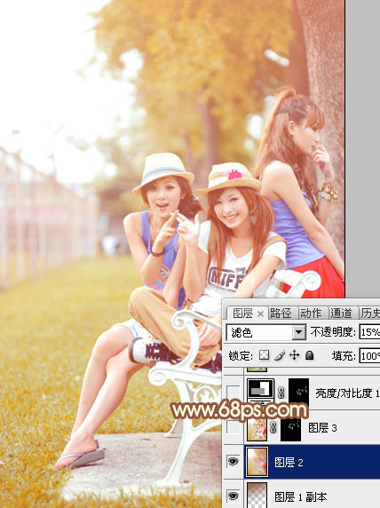 Photoshop将公园美女调成漂亮的早秋黄褐色