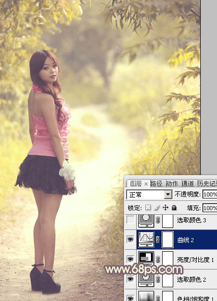 Photoshop为树林人物图片调出柔美的秋季橙黄色