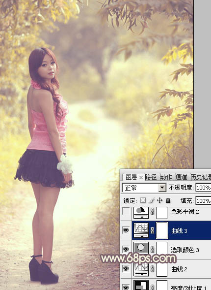 Photoshop为树林人物图片调出柔美的秋季橙黄色