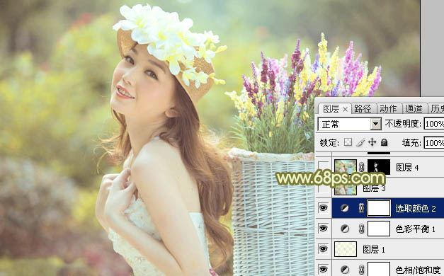 Photoshop将外景婚片调出甜美的淡调青黄色