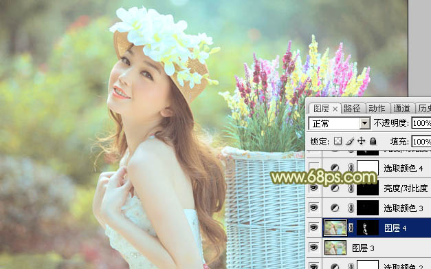 Photoshop将外景婚片调出甜美的淡调青黄色