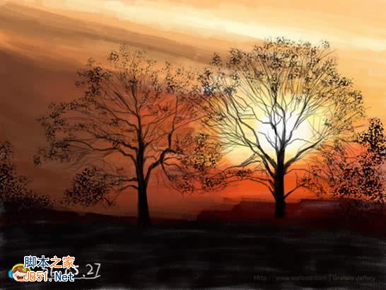学习Photoshop(PS)鼠绘逼真漂亮的黄昏树林风景图片实例教程