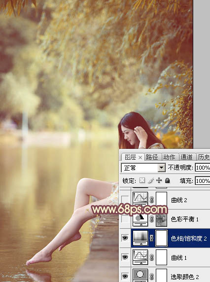Photoshop为河边的美女调制出漂亮的暖色调