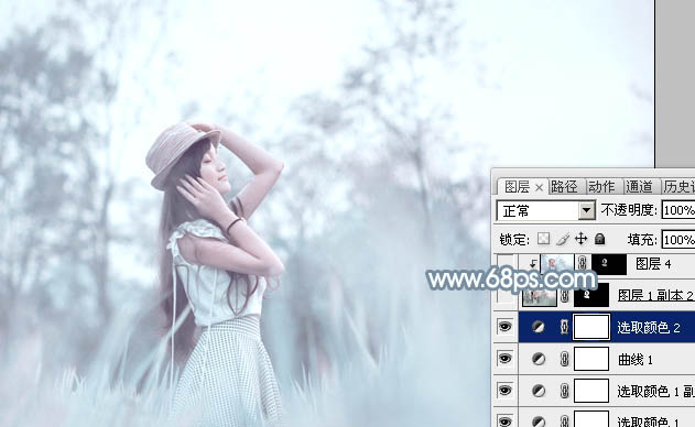 Photoshop为野外的美女调制出梦幻的淡青色