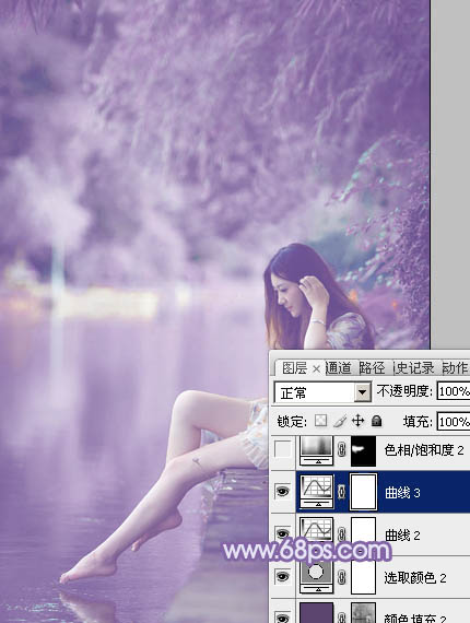 Photoshop为河岸边的美女打造出唯美的粉紫色