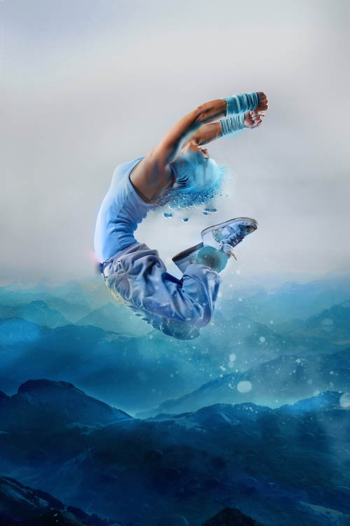 PS合成抽象的蓝色舞者天使