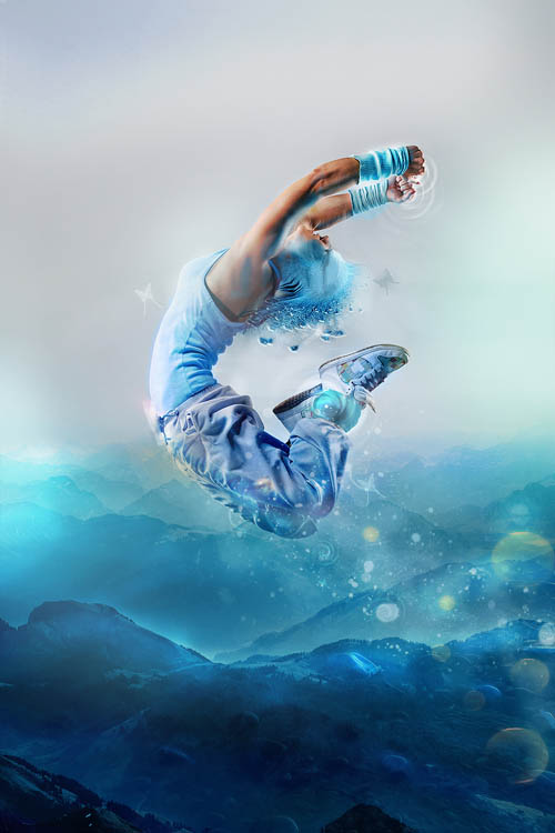 PS合成抽象的蓝色舞者天使