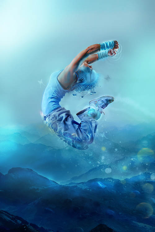 PS合成抽象的蓝色舞者天使