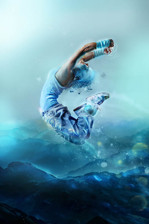 PS合成抽象的蓝色舞者天使