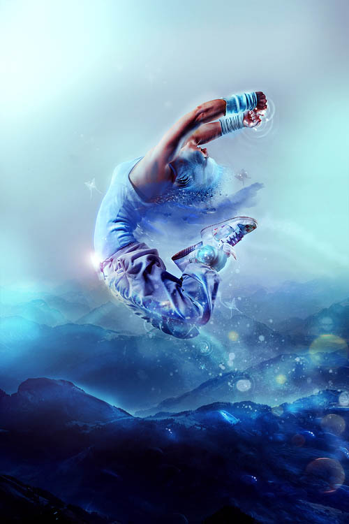 PS合成抽象的蓝色舞者天使