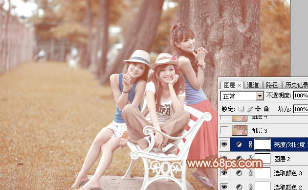 Photoshop为树边的美女加上柔美的中性淡红色