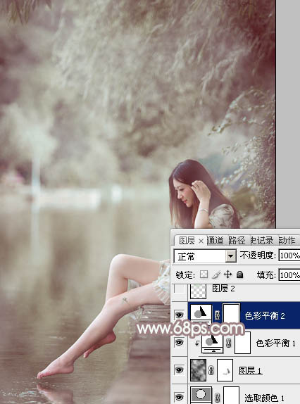 Photoshop将水边的美女加上梦幻的中性淡褐色