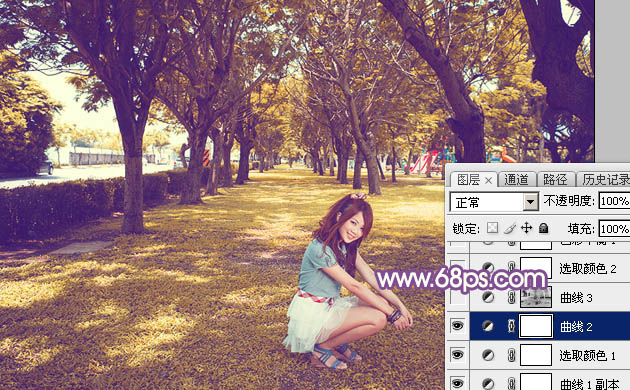Photoshop为清爽的公园美女调制唯美的淡暖色
