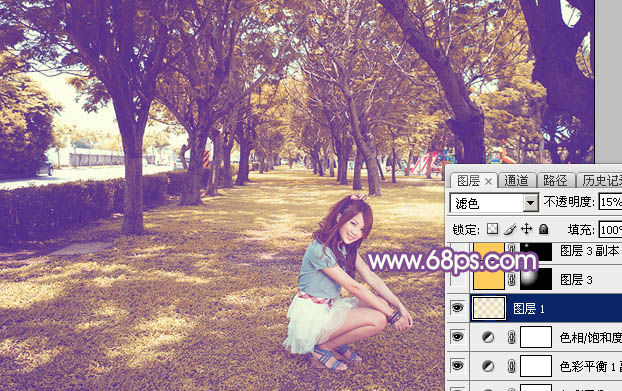 Photoshop为清爽的公园美女调制唯美的淡暖色