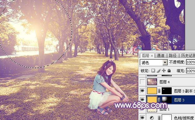 Photoshop为清爽的公园美女调制唯美的淡暖色