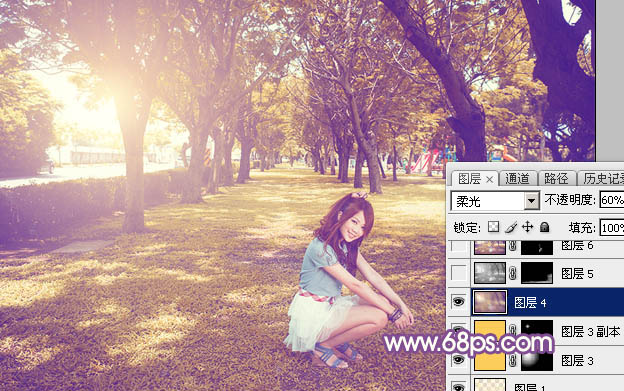 Photoshop为清爽的公园美女调制唯美的淡暖色