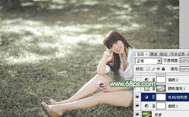 Photoshop打造唯美的淡绿色草地美女图片