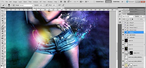 PS合成超酷光线美女海报