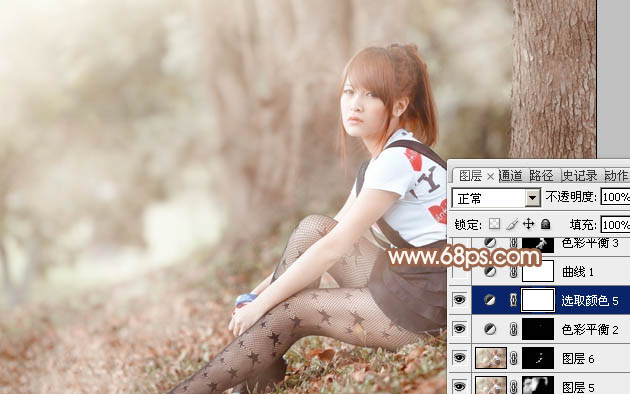 Photoshop为树林下的美女加上梦幻的淡调中性暖色